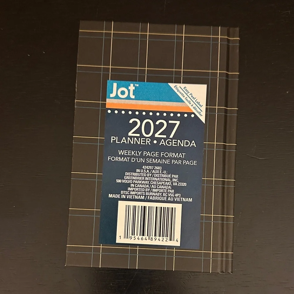 Undated 2027-28 Black Plaid Weekly Planner